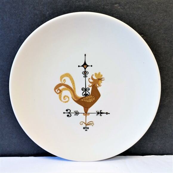 Set/10 Edwin Knowles Weather Vane Rooster 6.25" Bread Plate MCM Mid-Century - Picture 1 of 3